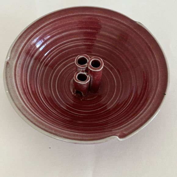 Studio Pottery Vase Flower Frog Artist Signed Noah Red Modern Farmhouse Rustic - Picture 3 of 7